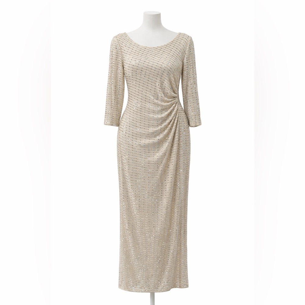 Jessica Howard Beige Sequin Long Sleeve Dress